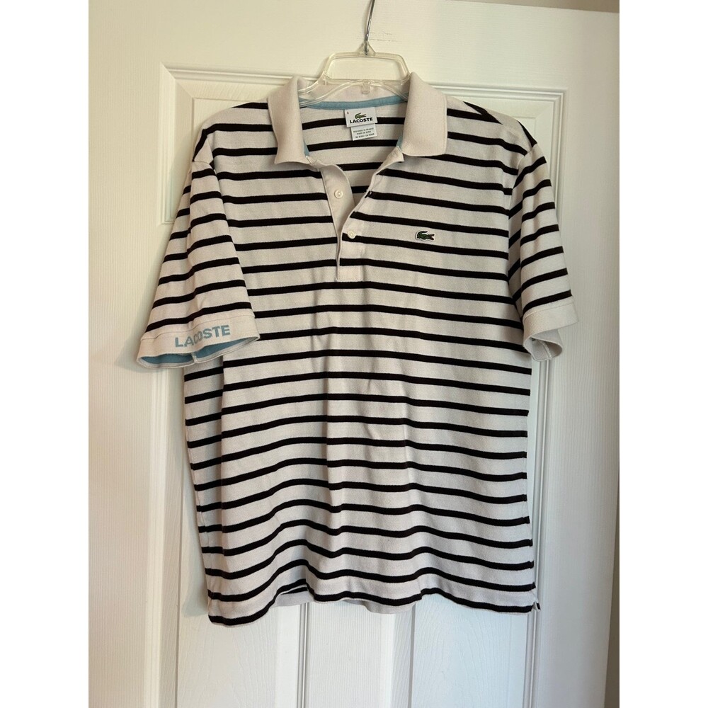 Lacoste mens Striped Brown and Cream Polo Shirt